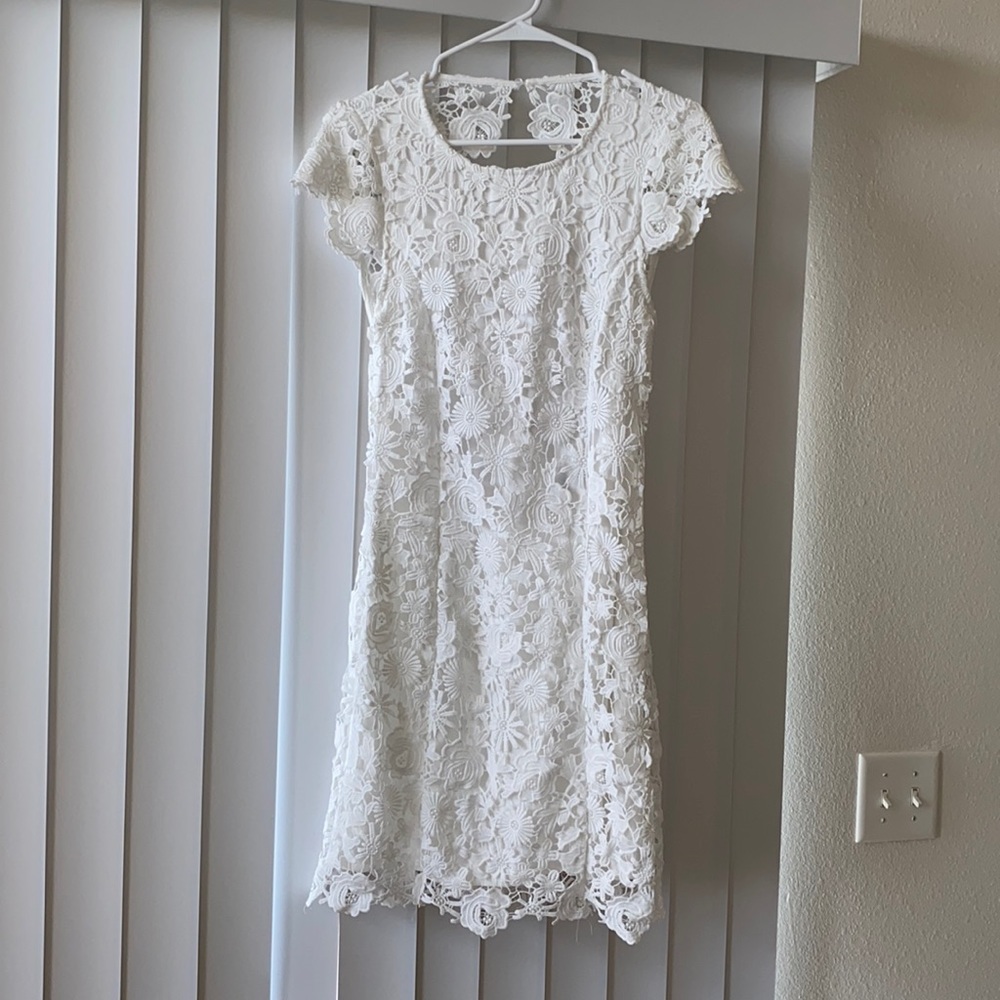 Lulu’s white lace backless dress